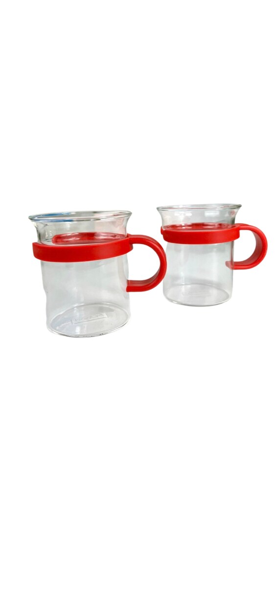 Tall Glass Mug With Red Plastic Handle Bodum