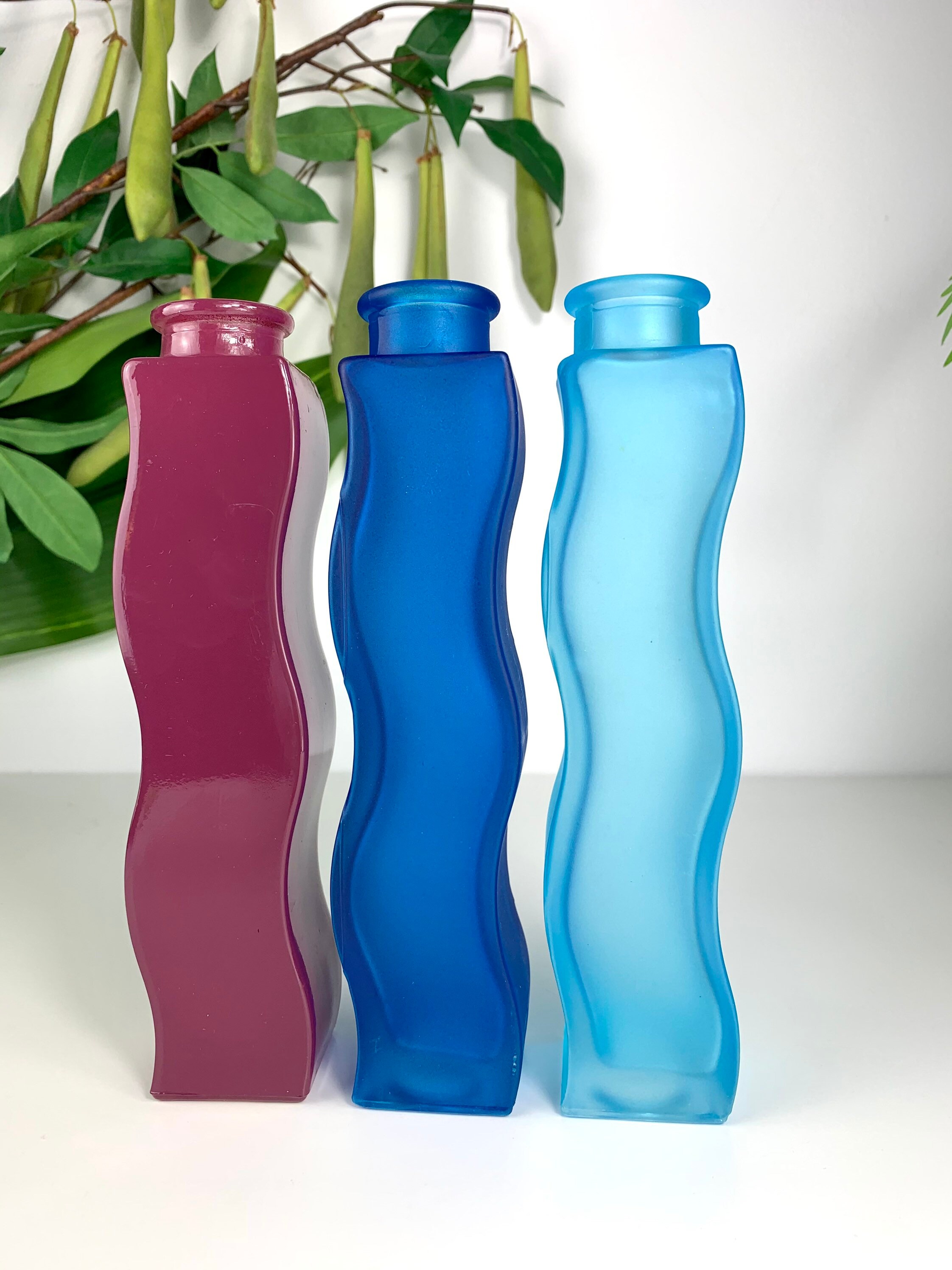 Set of 3 Wavy Ikea Glass Vases Dark Blue Light Blue Etsy UK