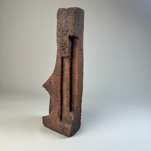 Vintage Signed Plaster Architecturally Brutalist Sculpture Candleholder, Modernist Sculpture for Table