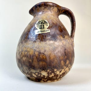Braune Ruscha Kunst Vase - West German Fat Lava Vase - Vintage Keramik Vase mit Henkel