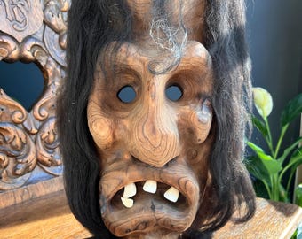 Vintage Swiss Tschäggättä Mask: Lötschental Wall Decor, Real Hair