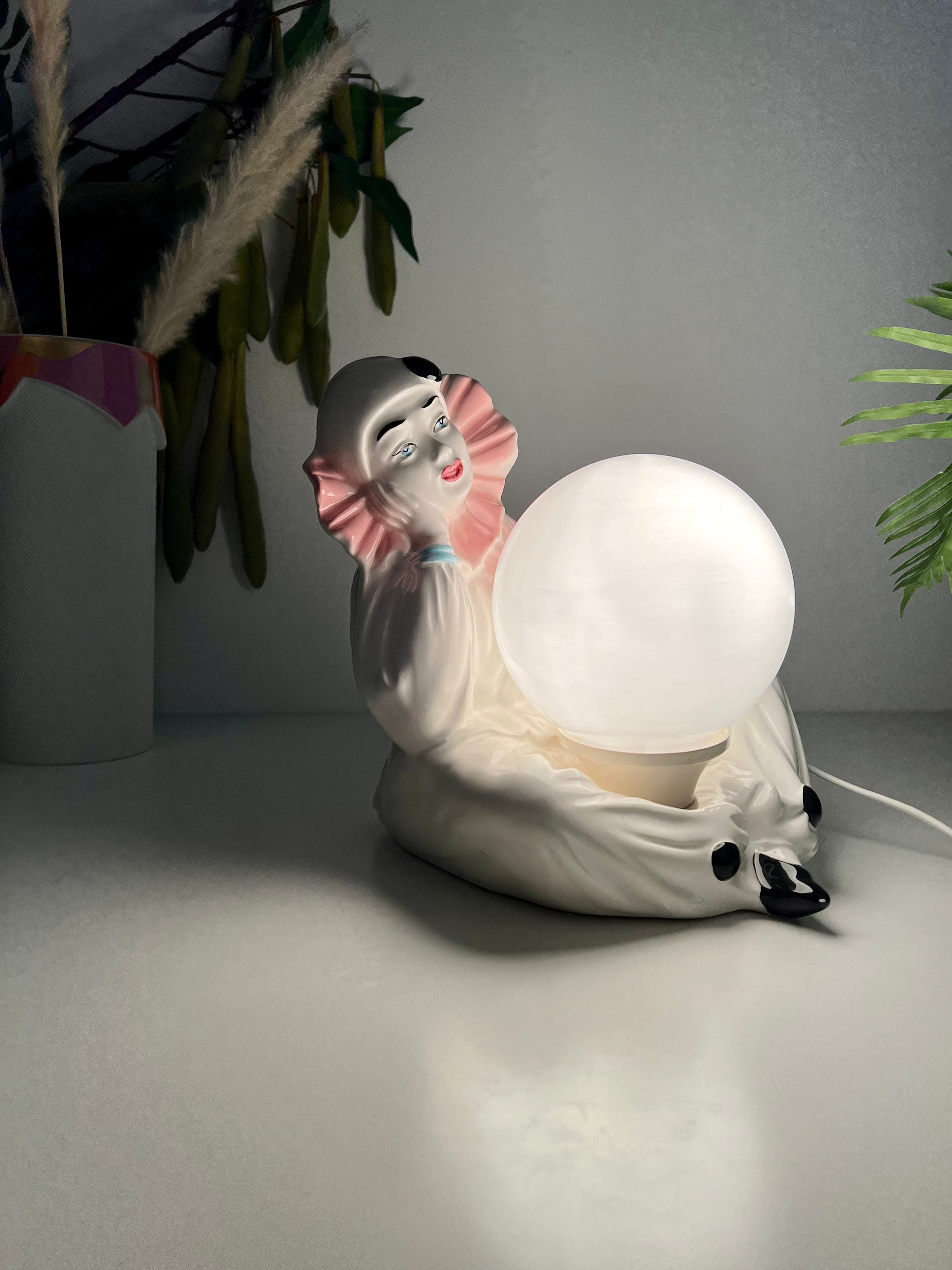 Vintage Pierrot Clown Lamp 80s - Mira Fujita Decor - Sad