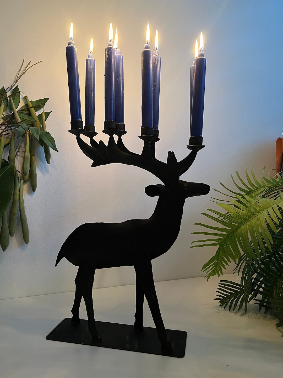 Vintage Metal Stag Reindeer Candle Holder, Large Brutalist Metal Christmas Candle Holder, Floor