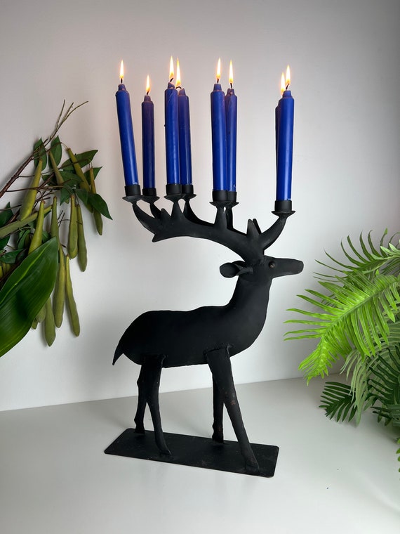 Vintage Metal Stag Reindeer Candle Holder Large Brutalist Metal