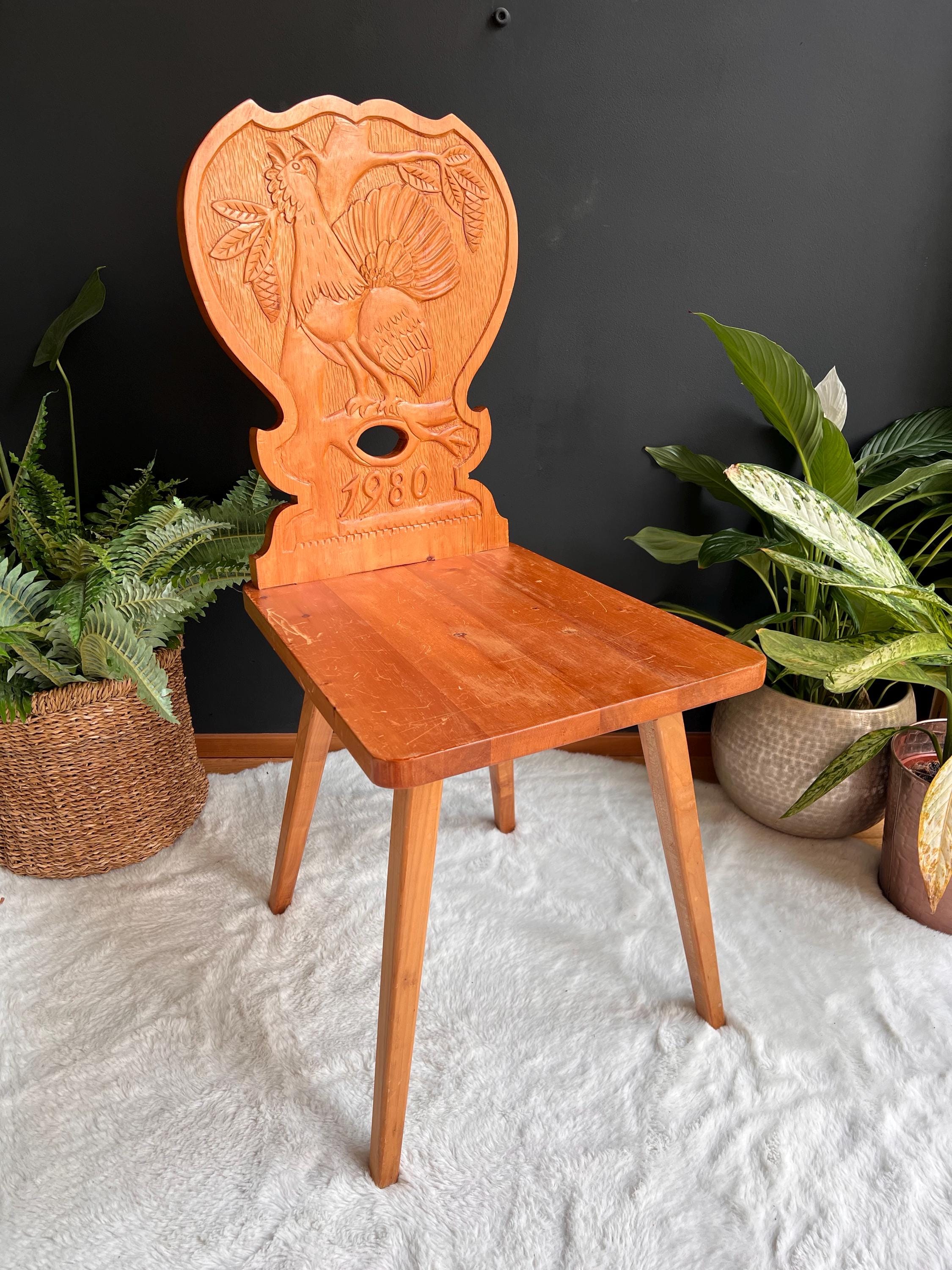 Hand-carved Rooster Chair: 1980s Swiss Folk Art, Tyrolean Chair - Etsy