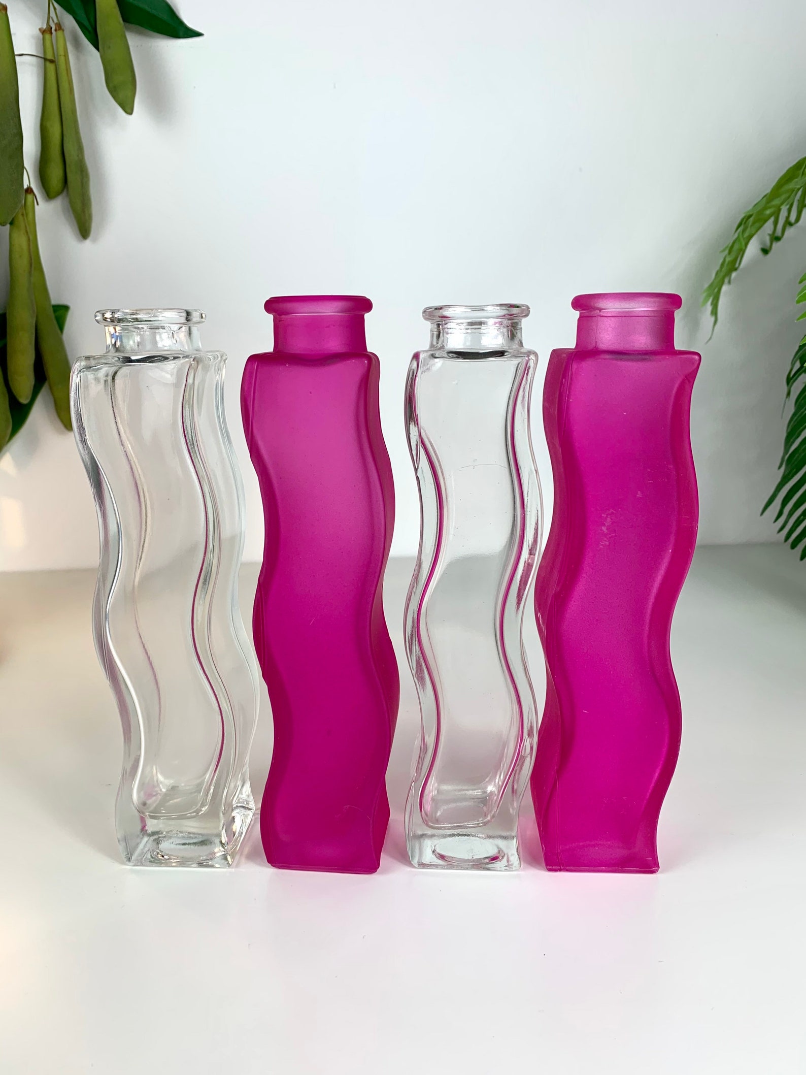 Set of 4 Wavy Ikea Glass Vases Clear Glass and Pink 90s Etsy