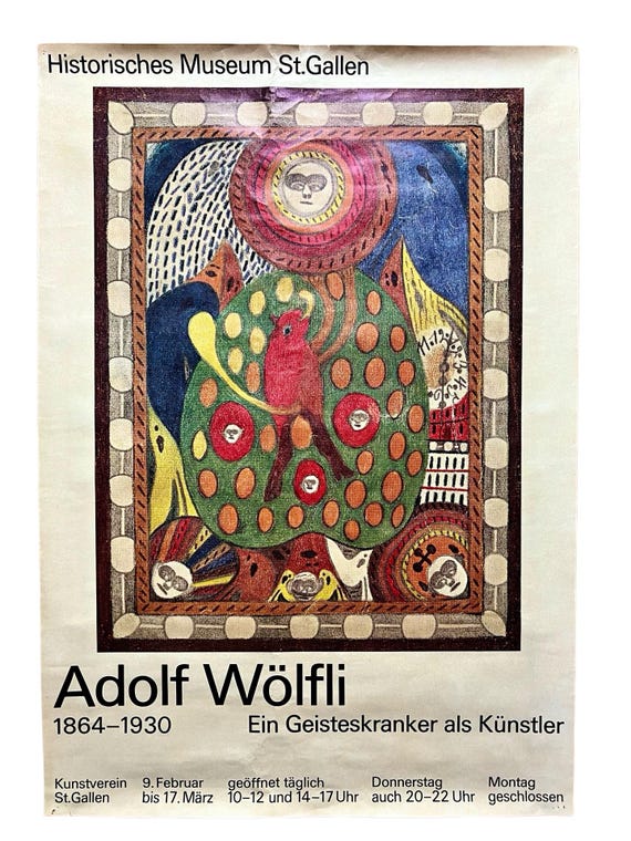 Adolf Wolfli Art Brut Poster, Historisches Museum St. Gallen, 70s