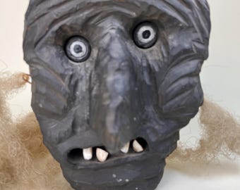Hand-carved Swiss Traditional Mask - Vintage Alpine Folk Art