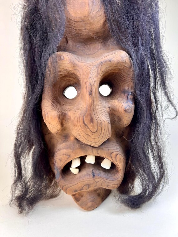 Vintage Swiss Tschäggättä Mask: Lötschental Wall Decor, Real Hair