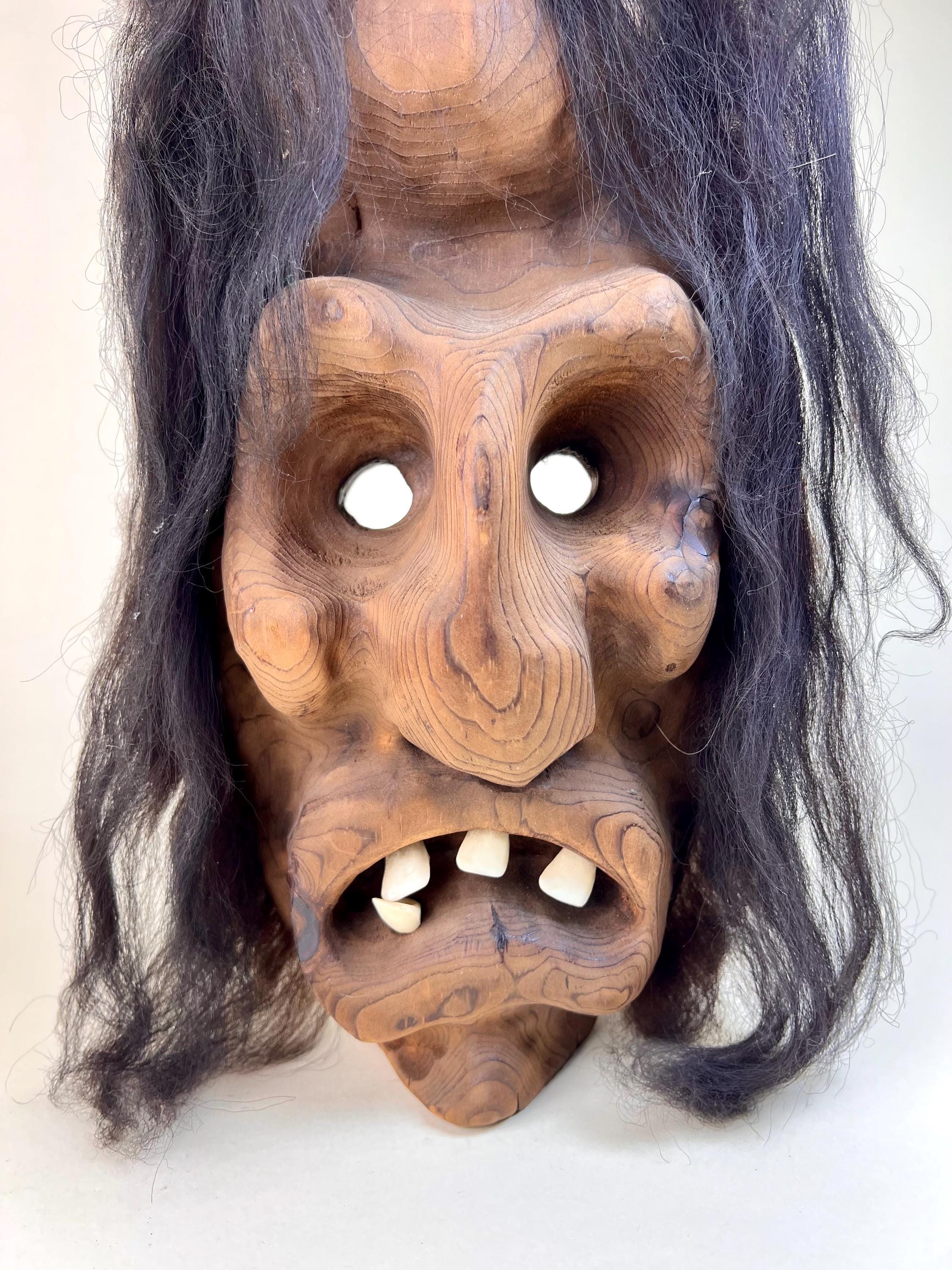 Vintage Swiss Tschäggättä Mask: Lötschental Wall Decor, Real Hair