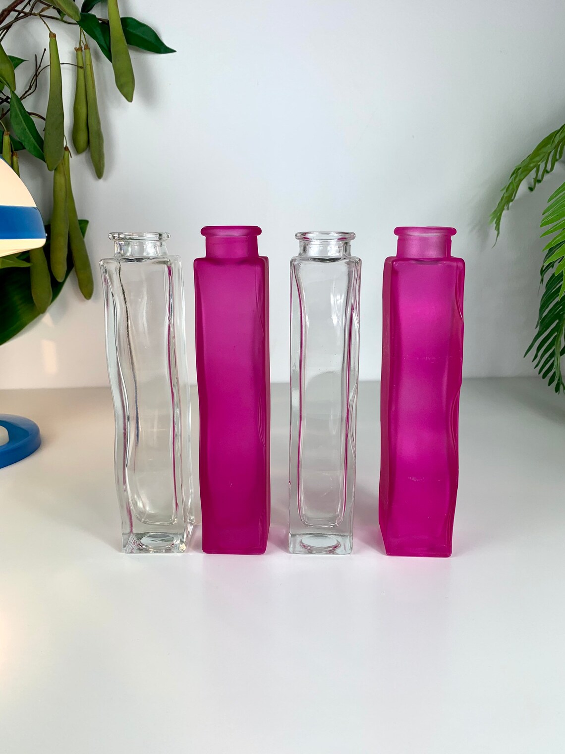 Set of 4 Wavy Ikea Glass Vases Clear Glass and Pink 90s Etsy
