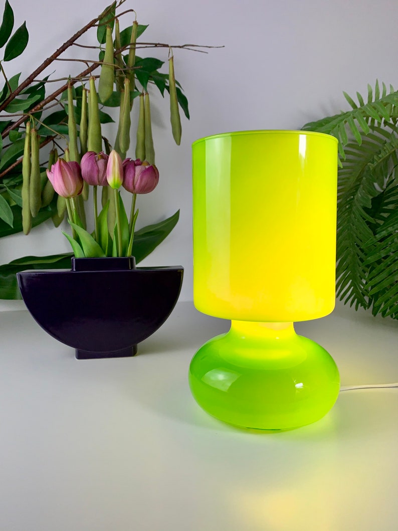 Vintage Ikea Glass Mushroom Lamp Green 80s Etsy