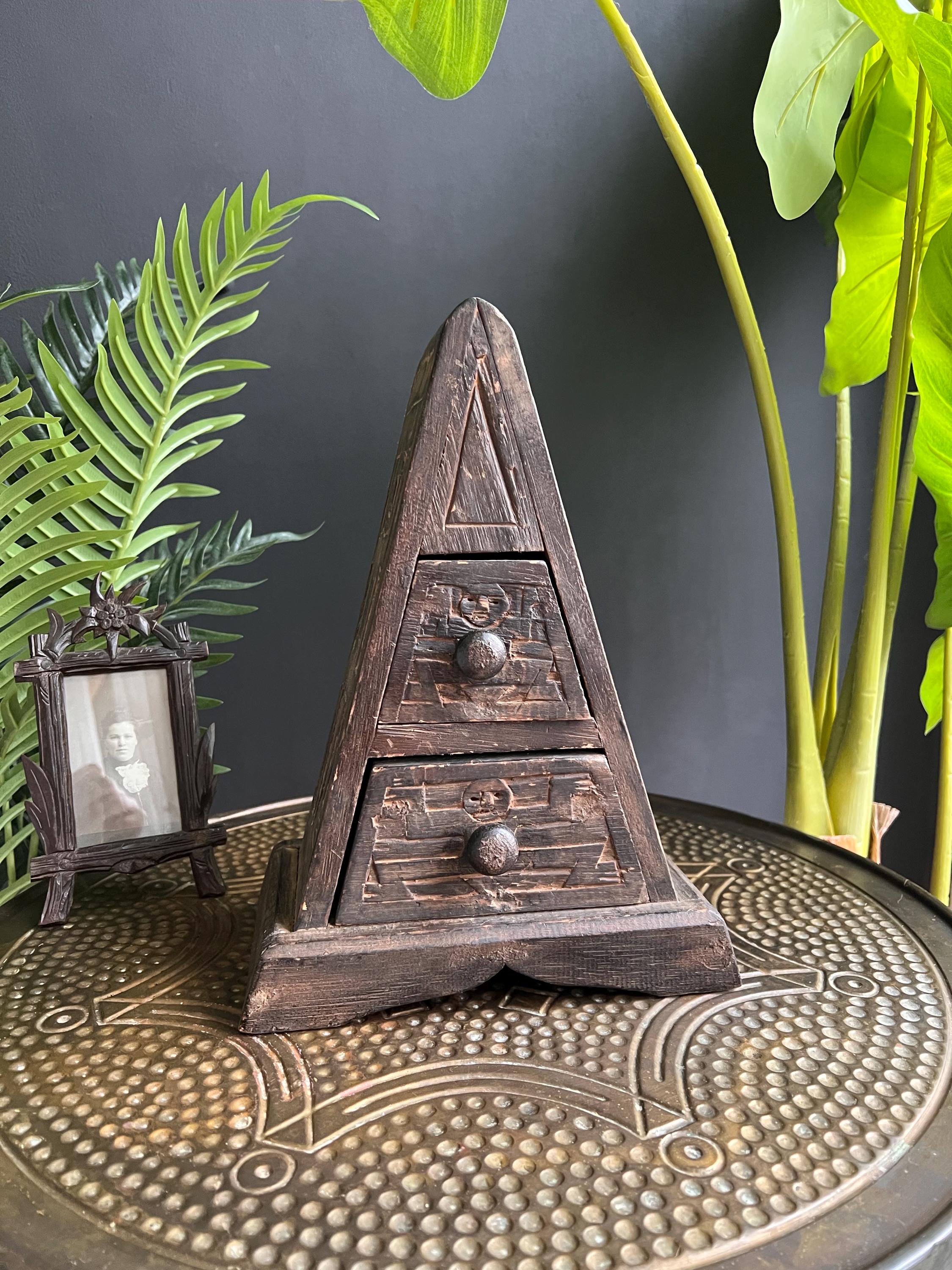 Vintage Pyramid Drawer Chest – Aztec Style Carved Wood Storage - Etsy