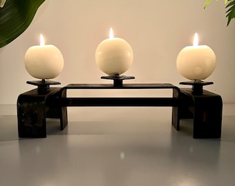 Vintage Wrought Iron Candle Holder: Brutalist Mid-Century Modern Decor