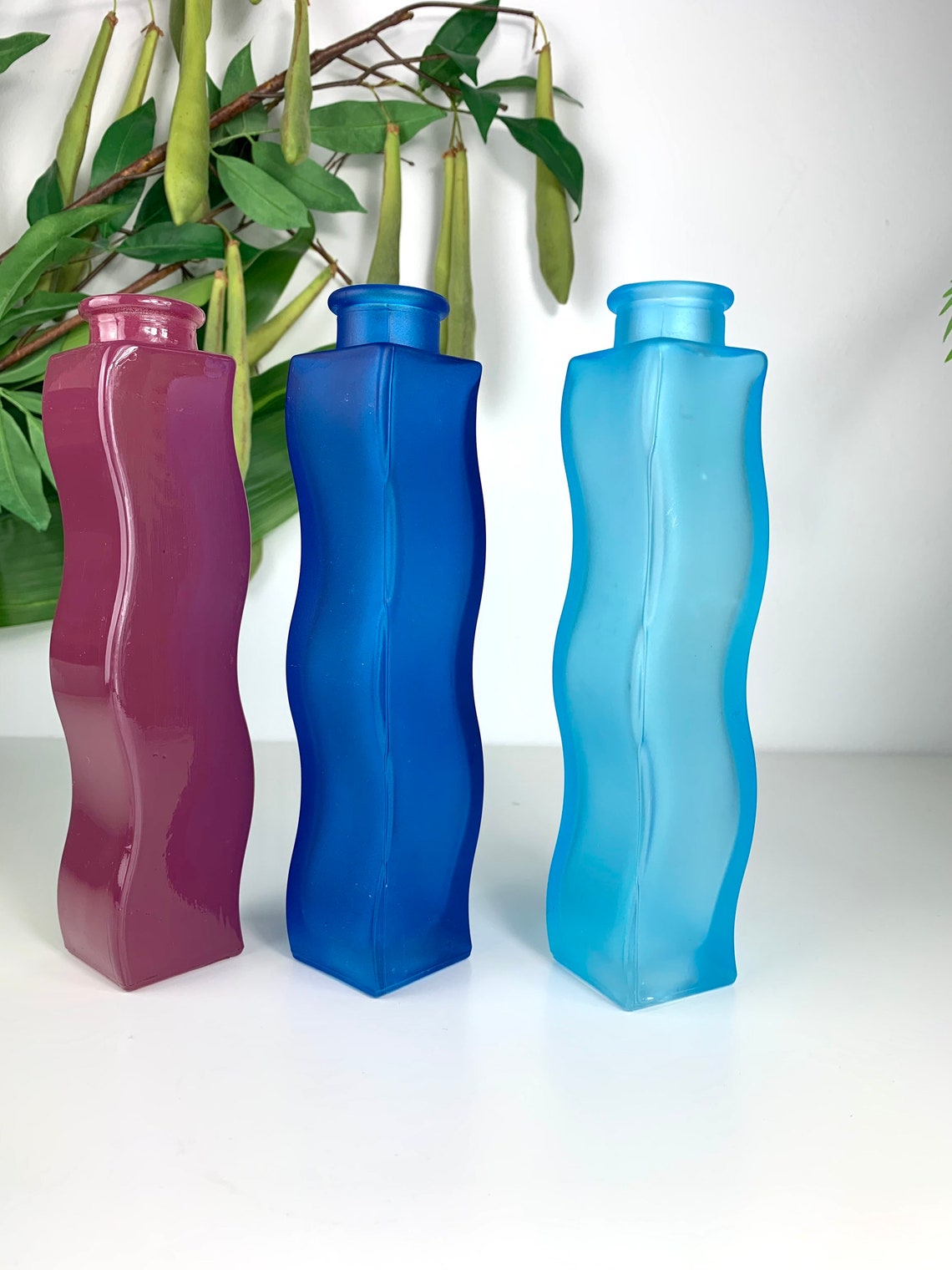 Set of 3 Wavy Ikea Glass Vases Dark Blue Light Blue Etsy UK