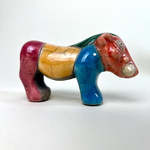 Vintage Keramik Warzenschwein Figur  Fenix Raku handgefertigte Safari Kunst | Miniatur Tierskulptur | Signiertes afrikanisches Tchotchke-Geschenk