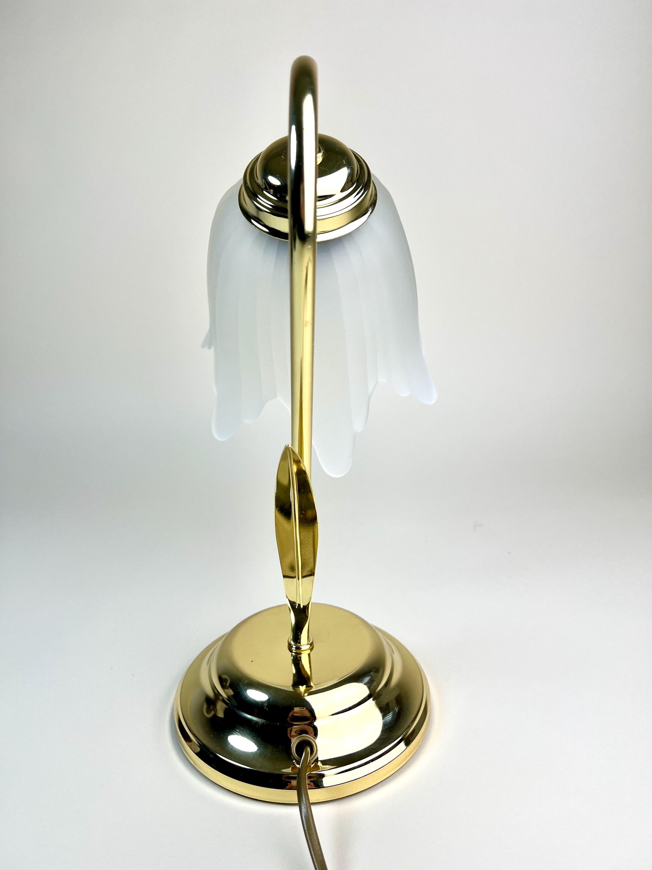 Vintage Flower Lamp Glass Brass 80s Witch Nature Style Decor
