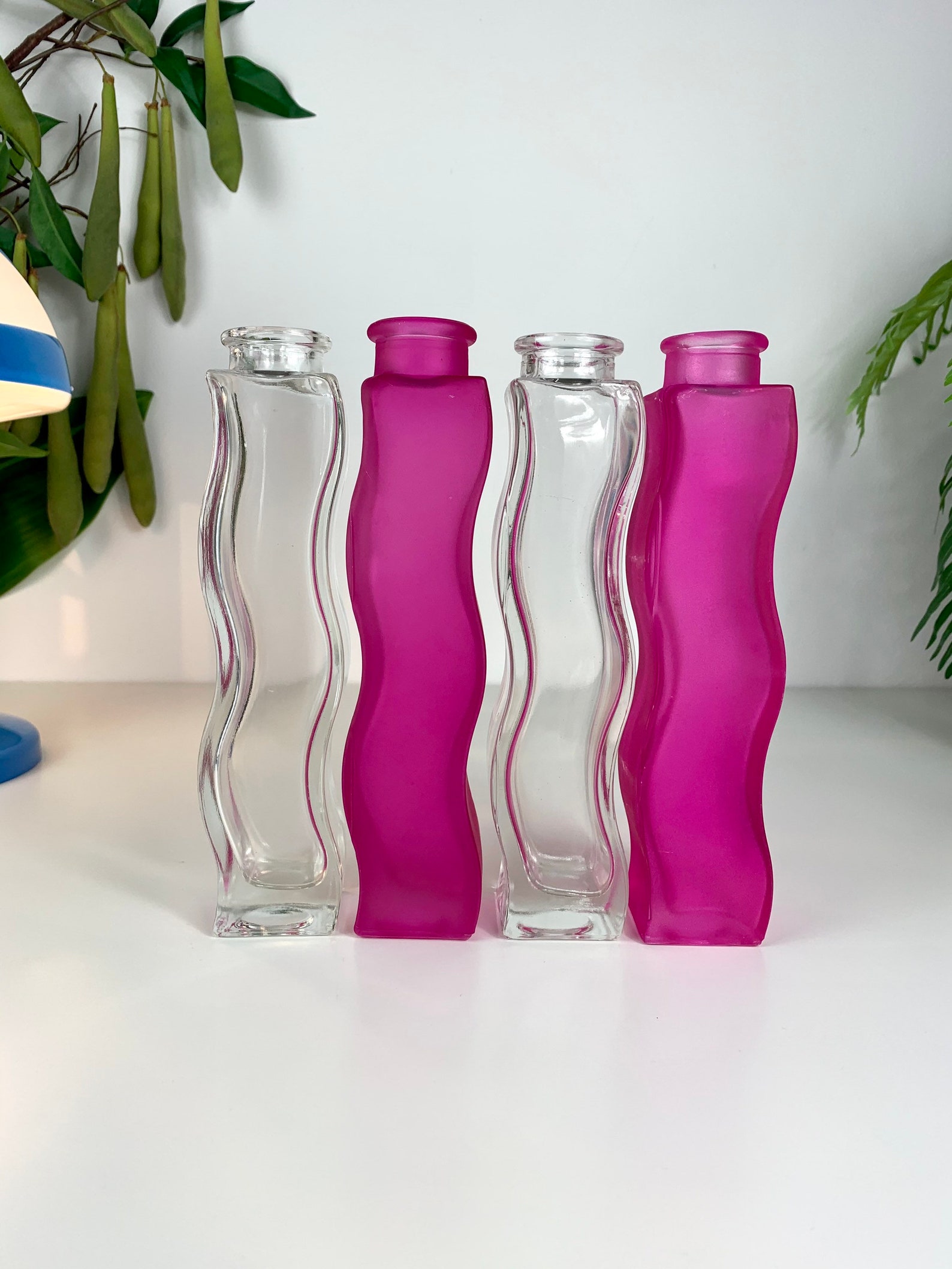 Set of 4 Wavy Ikea Glass Vases Clear Glass and Pink 90s Etsy