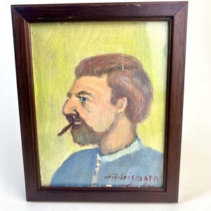 Pintura de arte popular suizo vintage de Friedrich Johann Erismann, retrato de un hombre suizo, obra de arte original firmada, regalo de Suiza, Alpes suizos