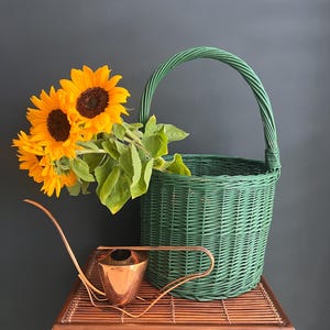 Green Wicker Basket: Vintage Boho Farmhouse Home Decor