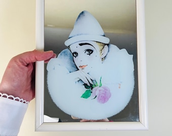 Clowncore Art Mirror: Pierrot med rostryck av Mira Fujita, 1980-talet
