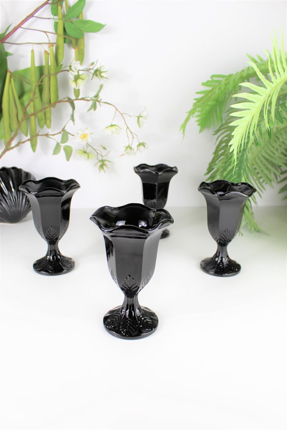 Fidenza Black Glass Vase Goblet Italian Glass Brutalist Style