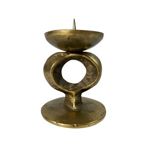 Vintage Solid Brass Brutalist Candle Holder,  Mid-Century Modern Decoration, MCM Boho Chic Decor