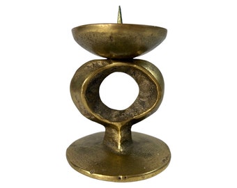 Vintage Solid Brass Brutalist Candle Holder,  Mid-Century Modern Decoration, MCM Boho Chic Decor