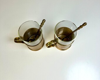 人気 Schott 2, of Set Mug Brass Gallo Vintage Mainz Glass Jena 工芸品