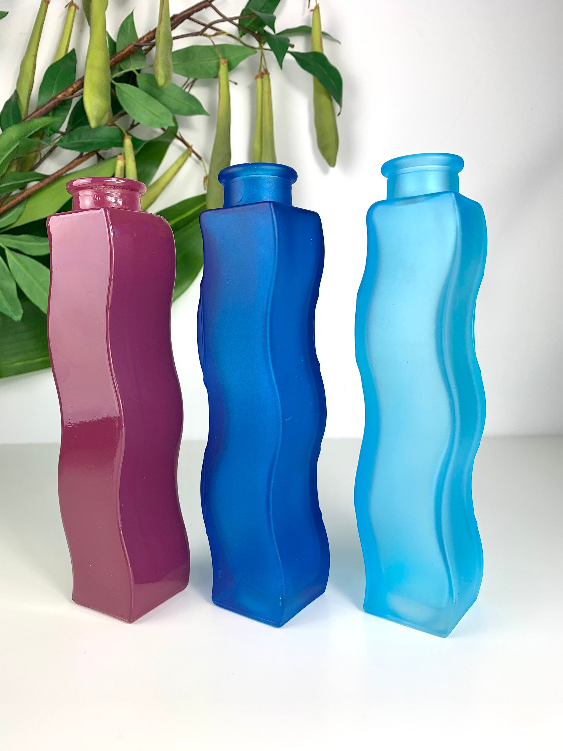 Set of 3 Wavy Ikea Glass Vases Dark Blue Light Blue Etsy UK
