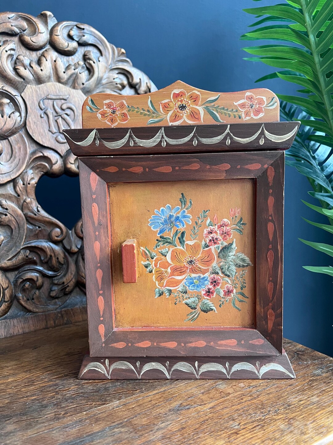 Vintage Hand-painted Wooden Key Box: Swiss Folk Art Floral Decor - Etsy