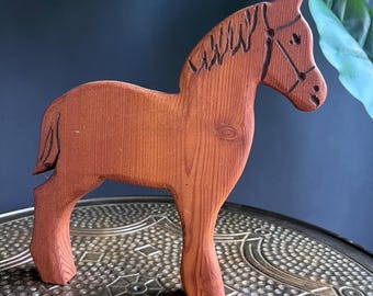 Vintage Hand Carved Wooden Horse Statue, A Swiss Folk Art Figurine and Equestrian Gift