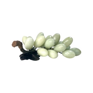 Vintage Polished Jade Grape Cluster with Leaves, Stone Marble Grapes, MCM Decor, Kitchen Decor