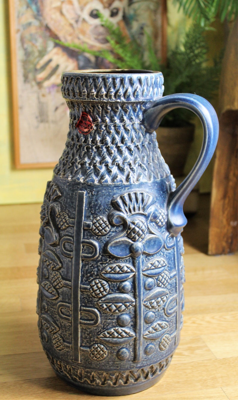 Bay Floor Vase 259 40 Flower Power Groovy Vase Denim Blue Etsy