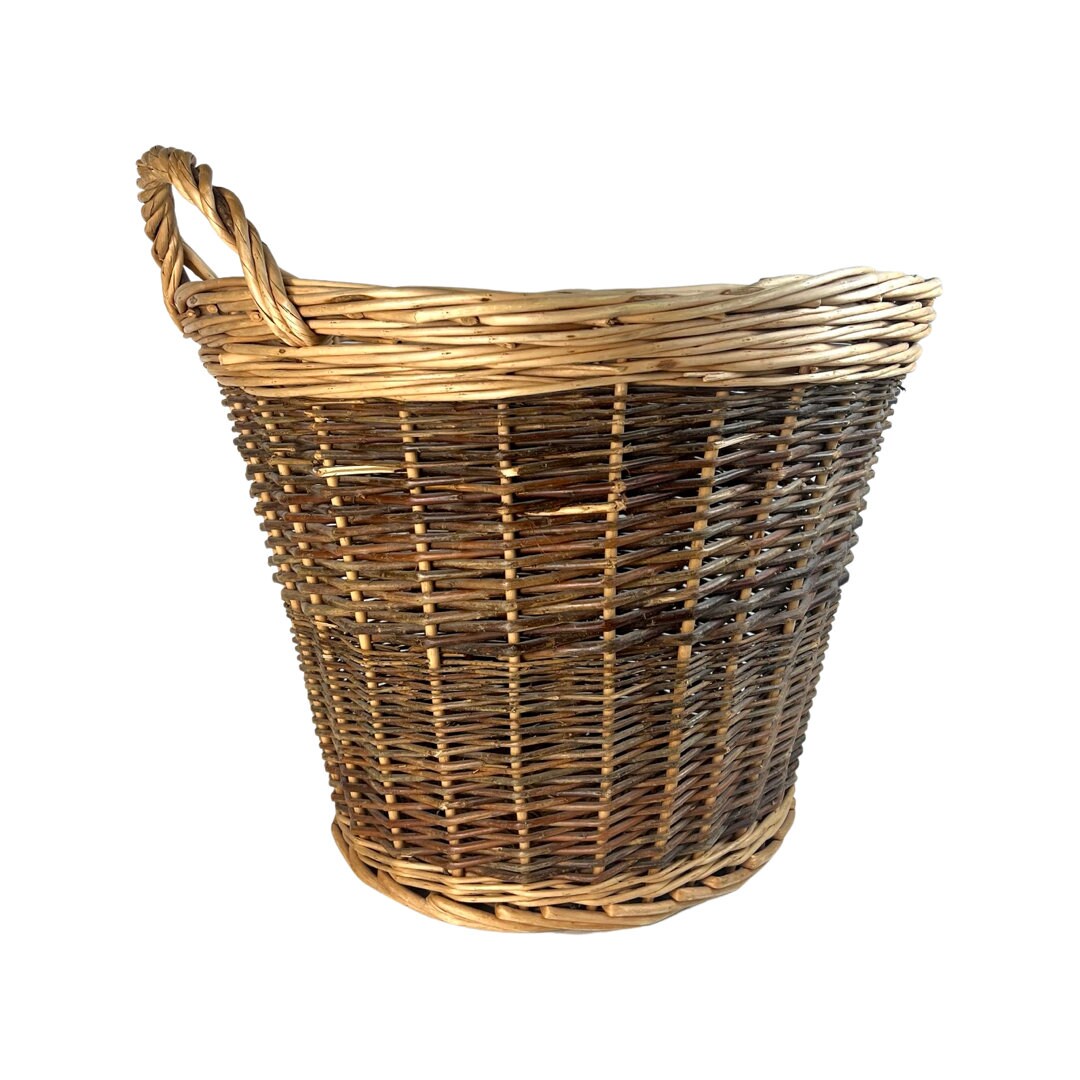 Cesta de césped irlandés de tradición grande vintage, Cesta de leña grande, Decoración rústica de granja, Cesta de madera grande, Decoración elegante del abuelo