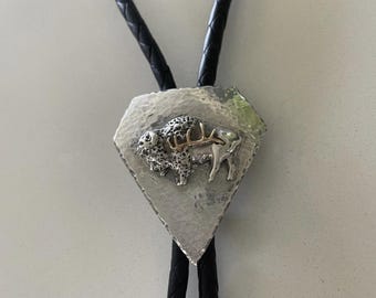 Bison Bolo Tie on Leather