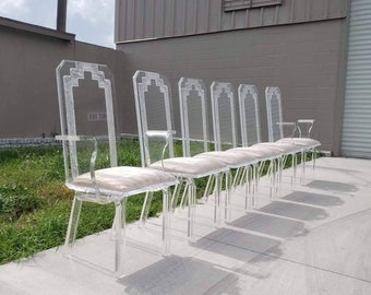 Vintage Lucite Dining Chairs/Vintage Lucite High Back Chairs/Hollywood Regency