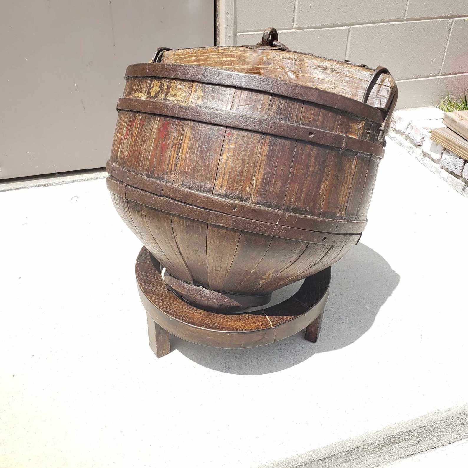 Antique 19th Century Primitive Chinese Rice Bucket With Handle and ...