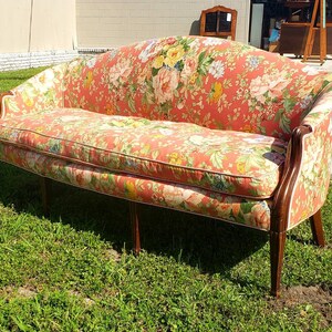 Fabulous Mid Century Modern Floral 4 Seat Sofa Cane Sides 96