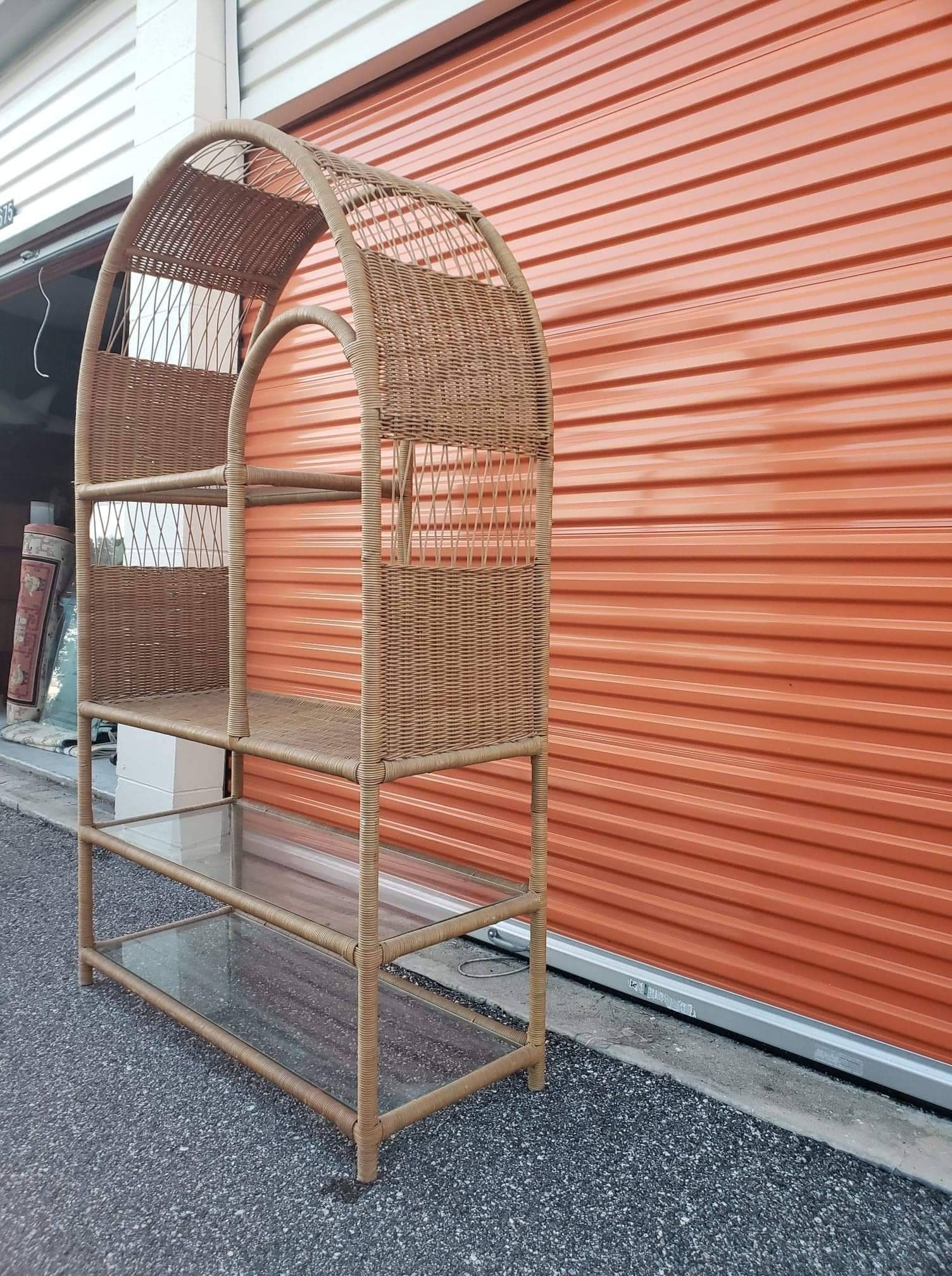 Vintage Wicker Shelf Vintage Etagere Vintage Glass and Wicker Etsy