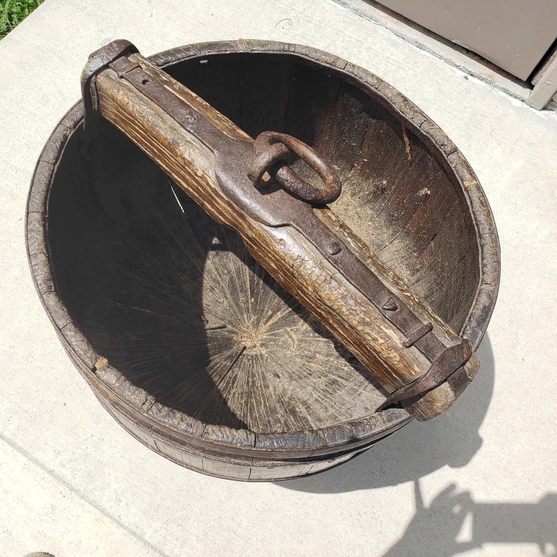 Antique 19th Century Primitive Chinese Rice Bucket With Handle and ...