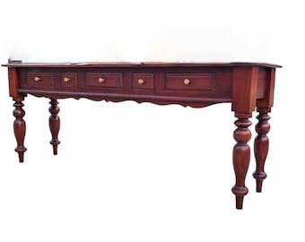 Antique Reproduction 5-Drawer Sofa Table, Vintage Entryway Console