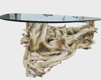 Driftwood Coffee Table/Unique Driftwood Table with Glass