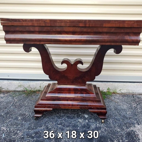 SOLD**SOLD** 19th Century Empire Burlwood Flip Top Game Table With Storage/Vintage Game Table/Antique Sofa Table /Card table