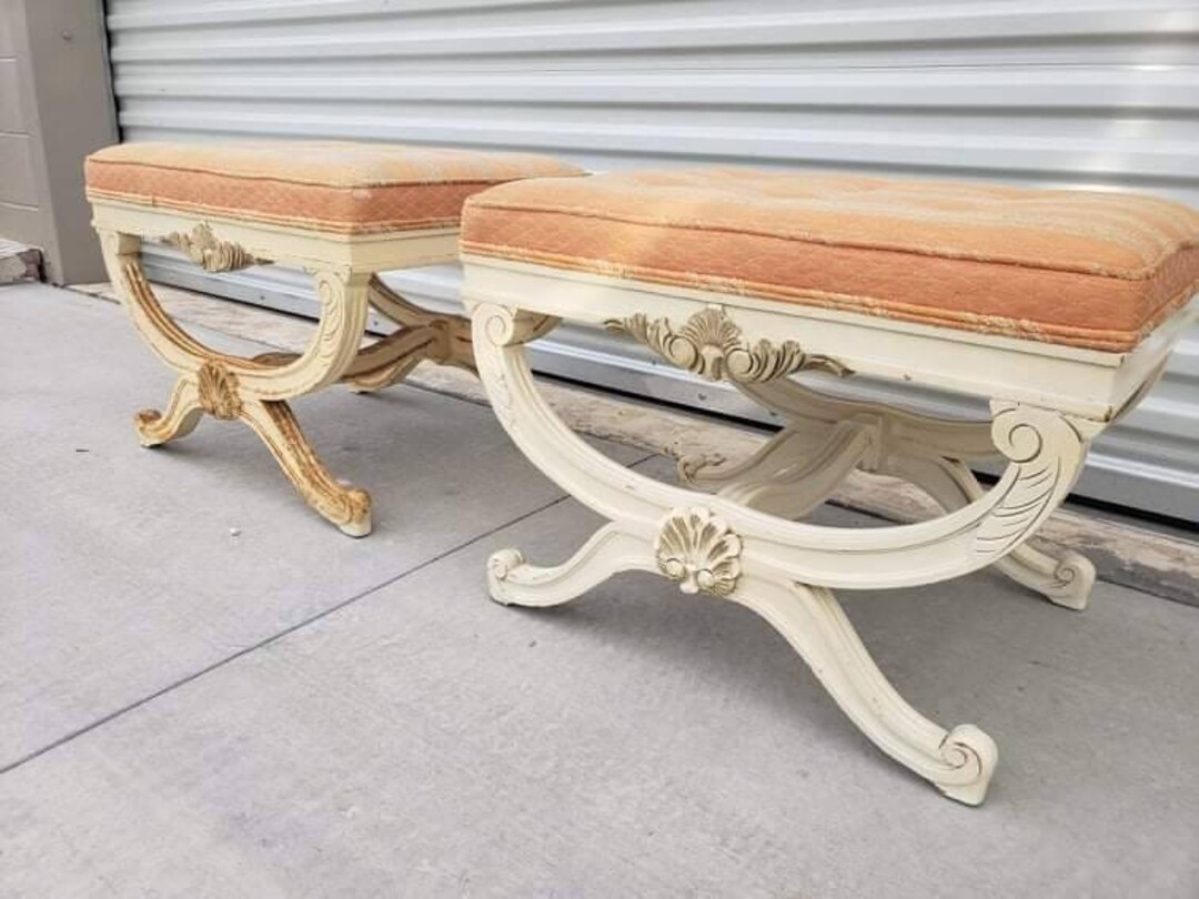 Neoclassical Style Padded Benches, Hollywood Regency Pair - Etsy