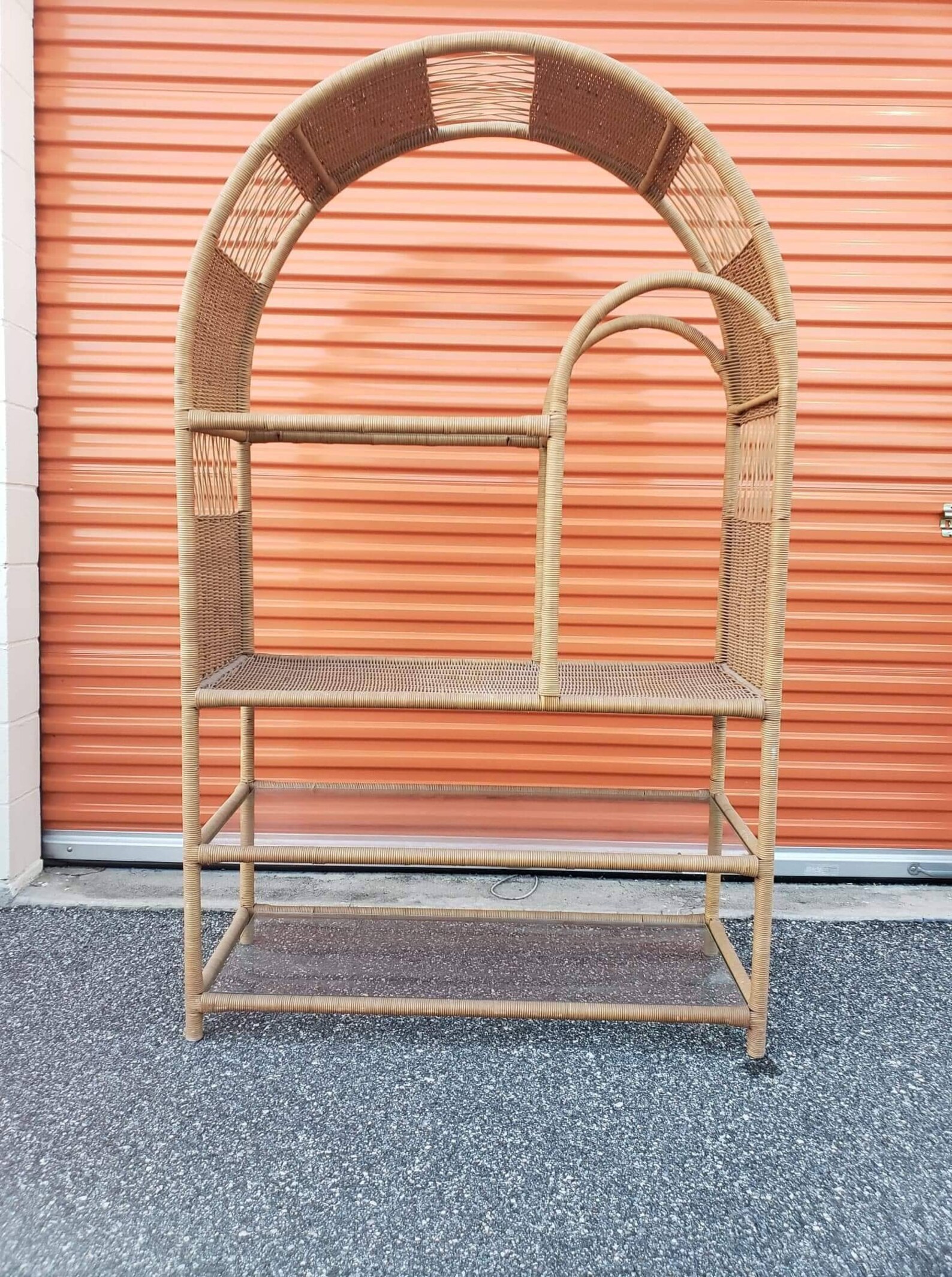 Vintage Wicker Shelf Vintage Etagere Vintage Glass and Wicker Etsy