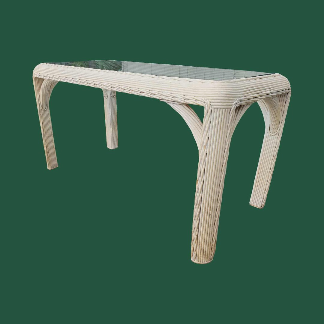 Pencil Reed Writing Desk, Console Rattan Desk, Glass Top Desk - Etsy