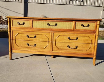 Natural Faux Bamboo Dresser/Vintage Faux Bamboo Dresser/Broyhill Faux Bamboo