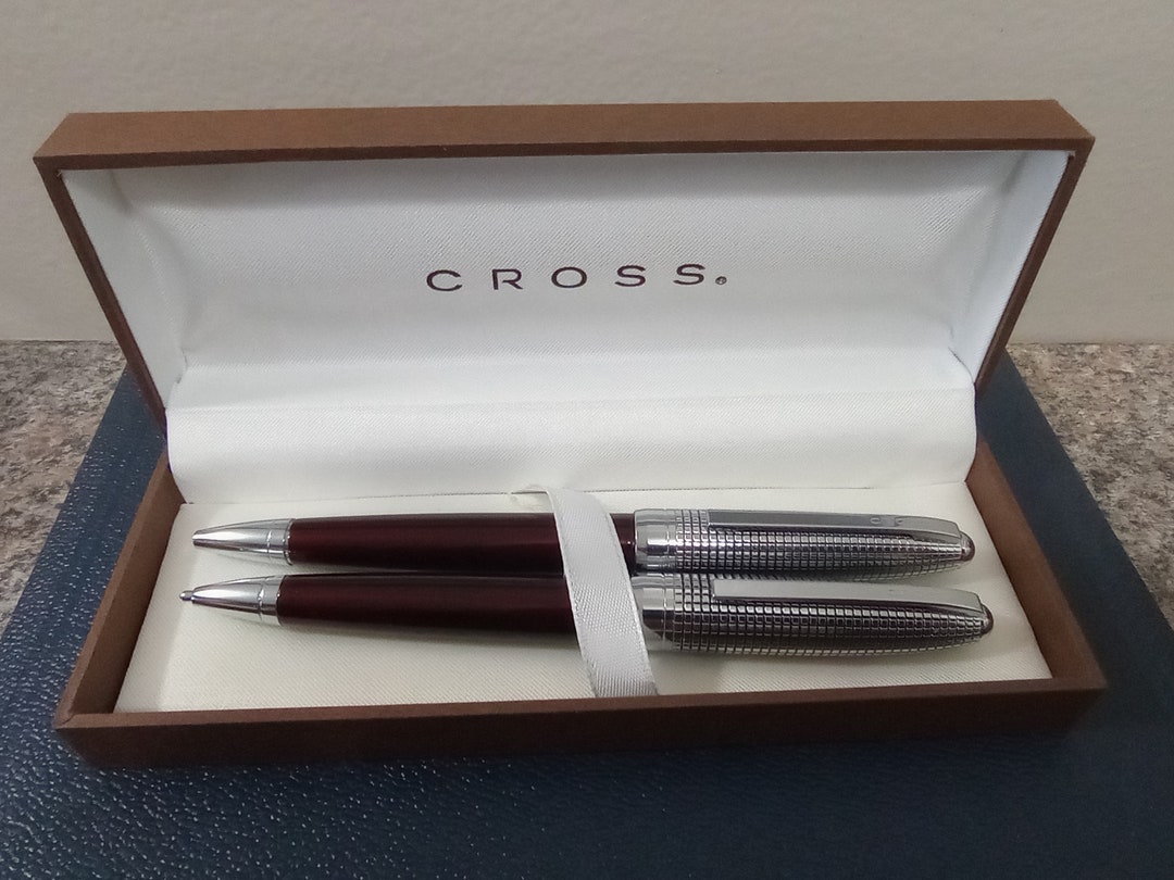 Vintage Cross Pen and Pencil Set Burgundy/crosshatch Chrome Etsy