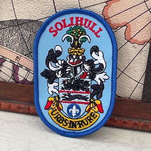 Vintage SOLIHULL Patch Coat of Arms West Midlands Souvenir Woven Cloth Badge